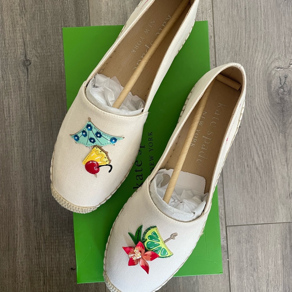 Kate Spade Tiki Time Cream Canvas Espadrilles Women's Shoes